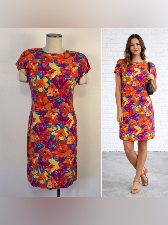 Saks Fifth Avenue Dresses & Skirts - VTG 80s 90s Saks Fifth Avenue Womens 6 Silk Bright Abstract Floral Sheath Dress